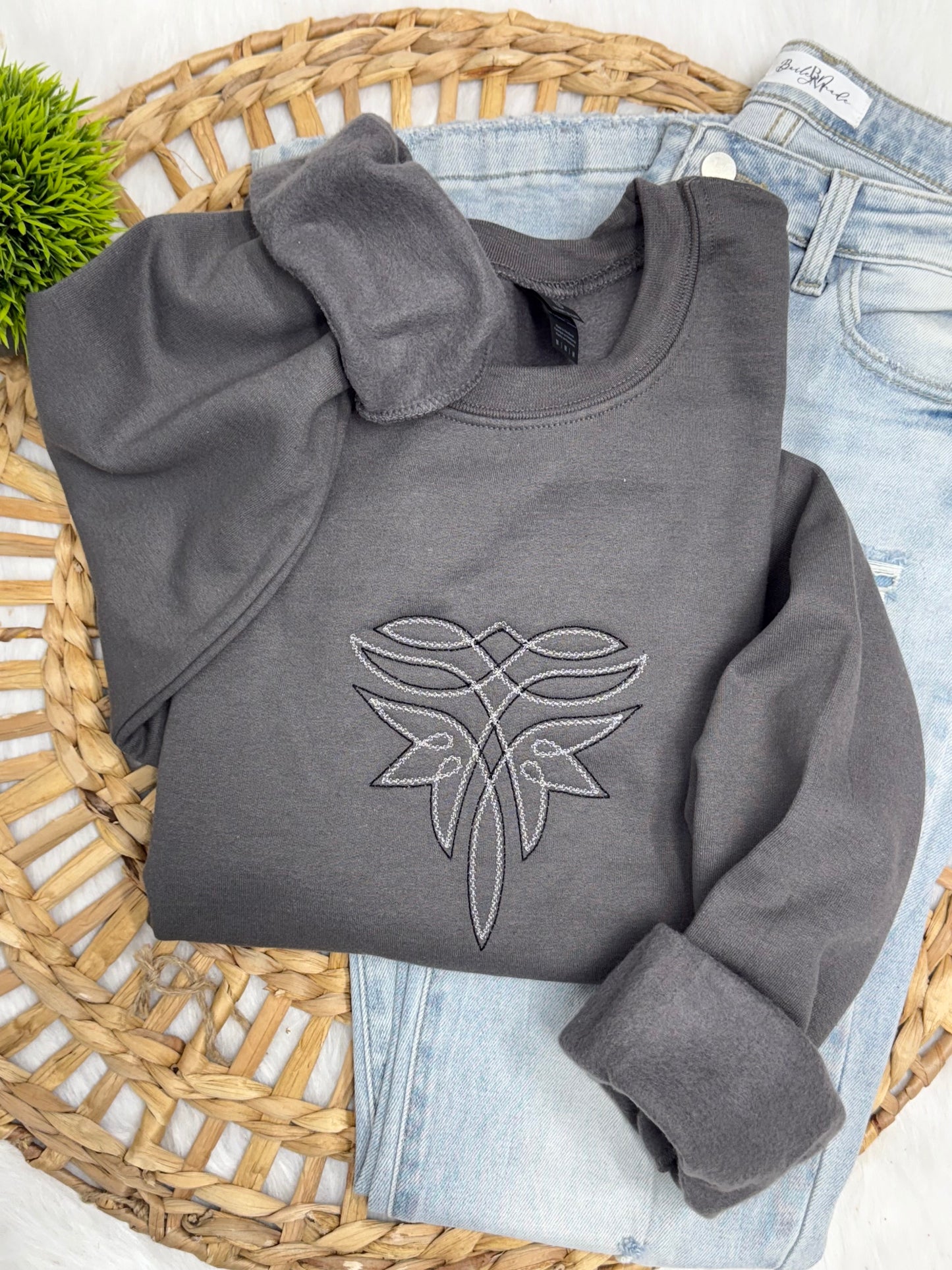 Charcoal and grey boot stitch - EMBROIDERED SWEATSHIRT