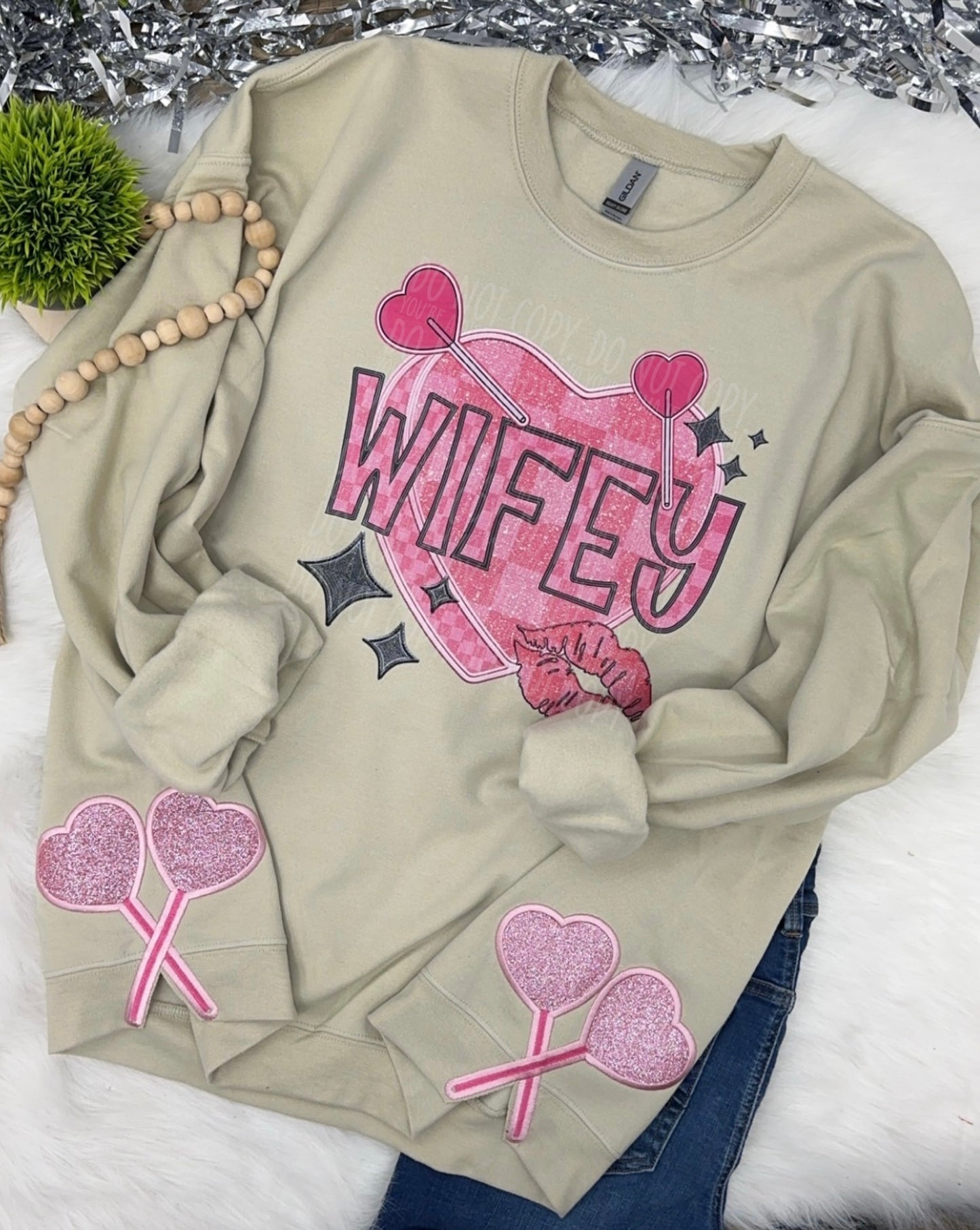 Wifey with embroidered side suckers- DTF CHEST DESIGN