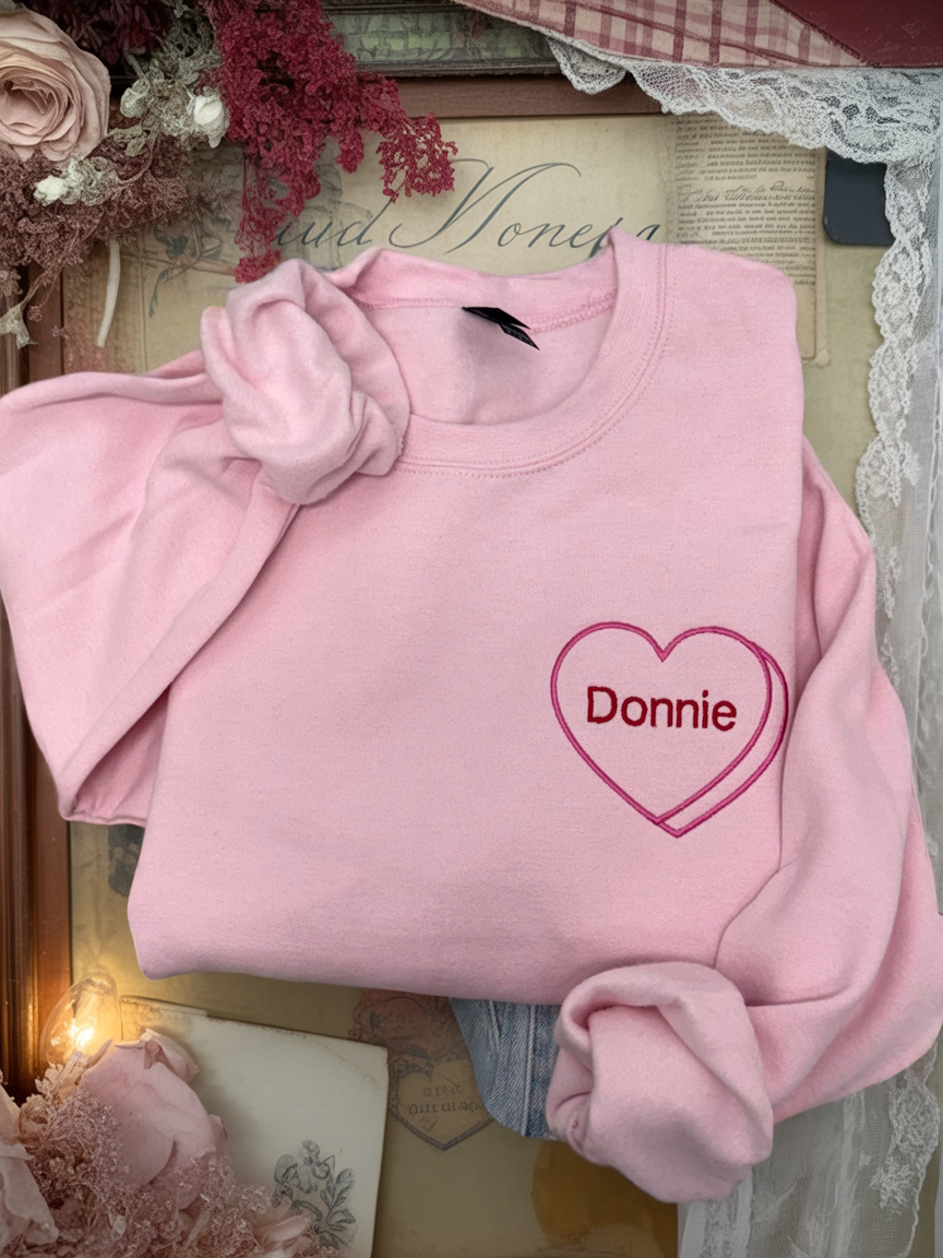 CUSTOM Valentine's Heart pocket  -EMBROIDERED SWEATSHIRT