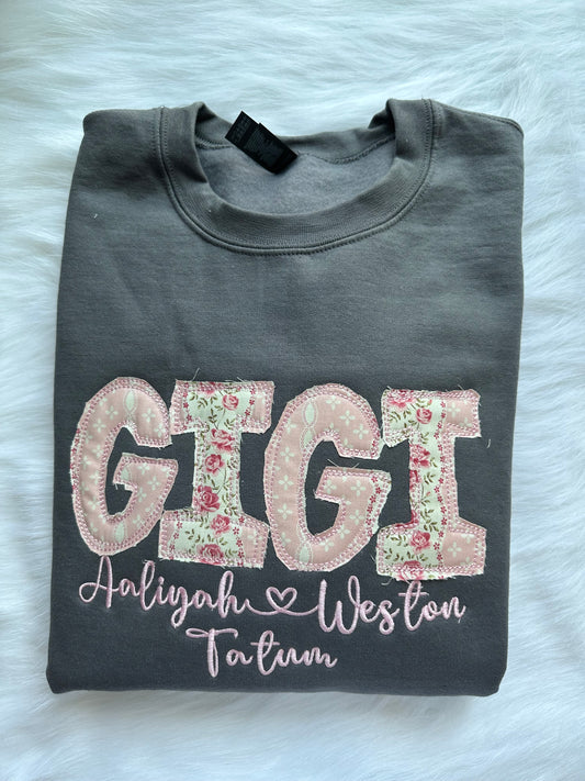 CUSTOM pink floral fabric raggy- EMBROIDERED SWEATSHIRT