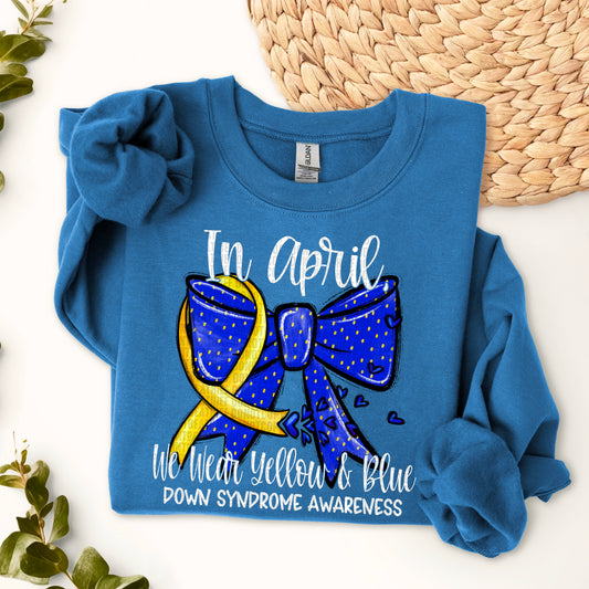 In April We Wear Yellow & Blue / White Letters - TRANSFERS (SDD)