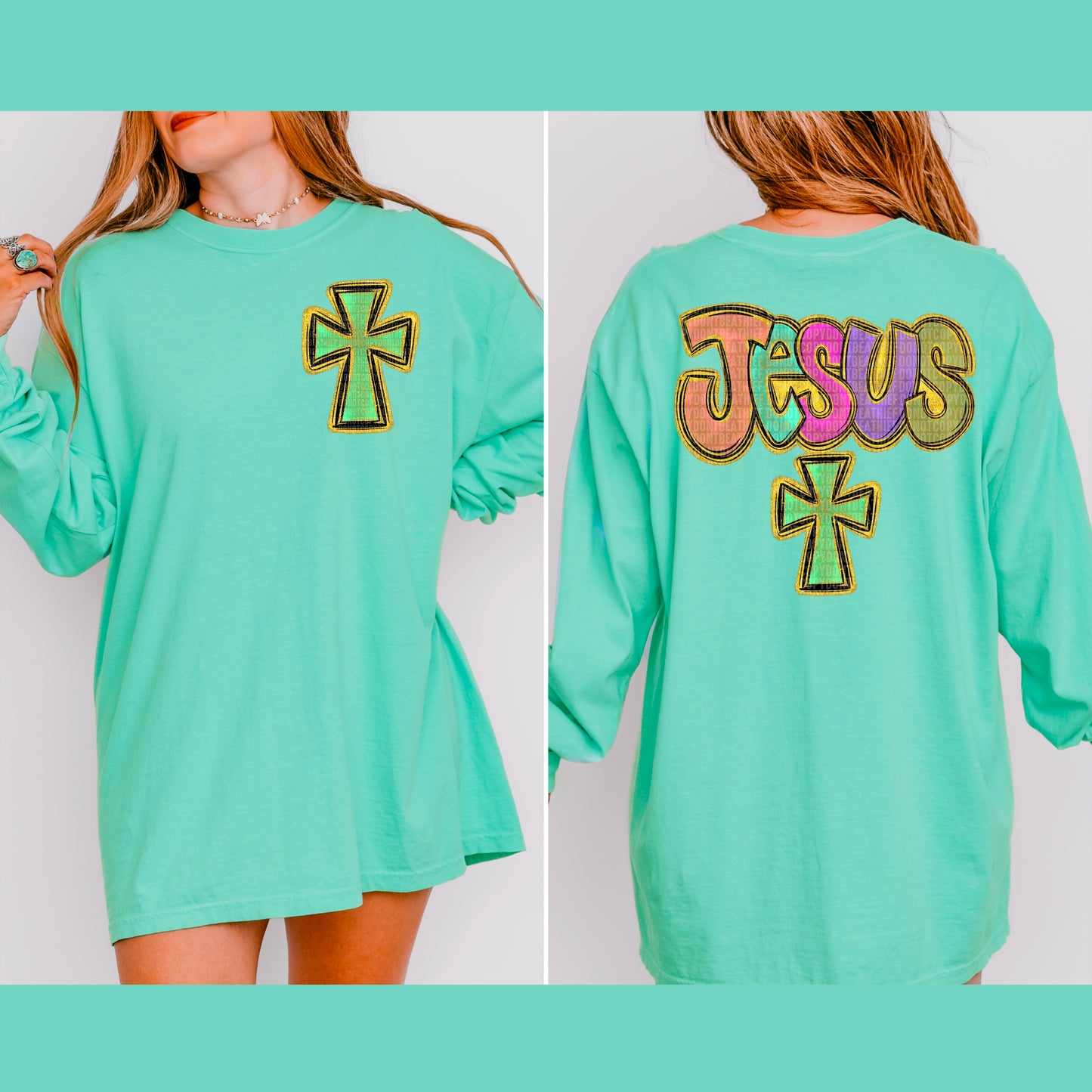 Multicolor Jesus with Green Cross - Transfer (SDD)