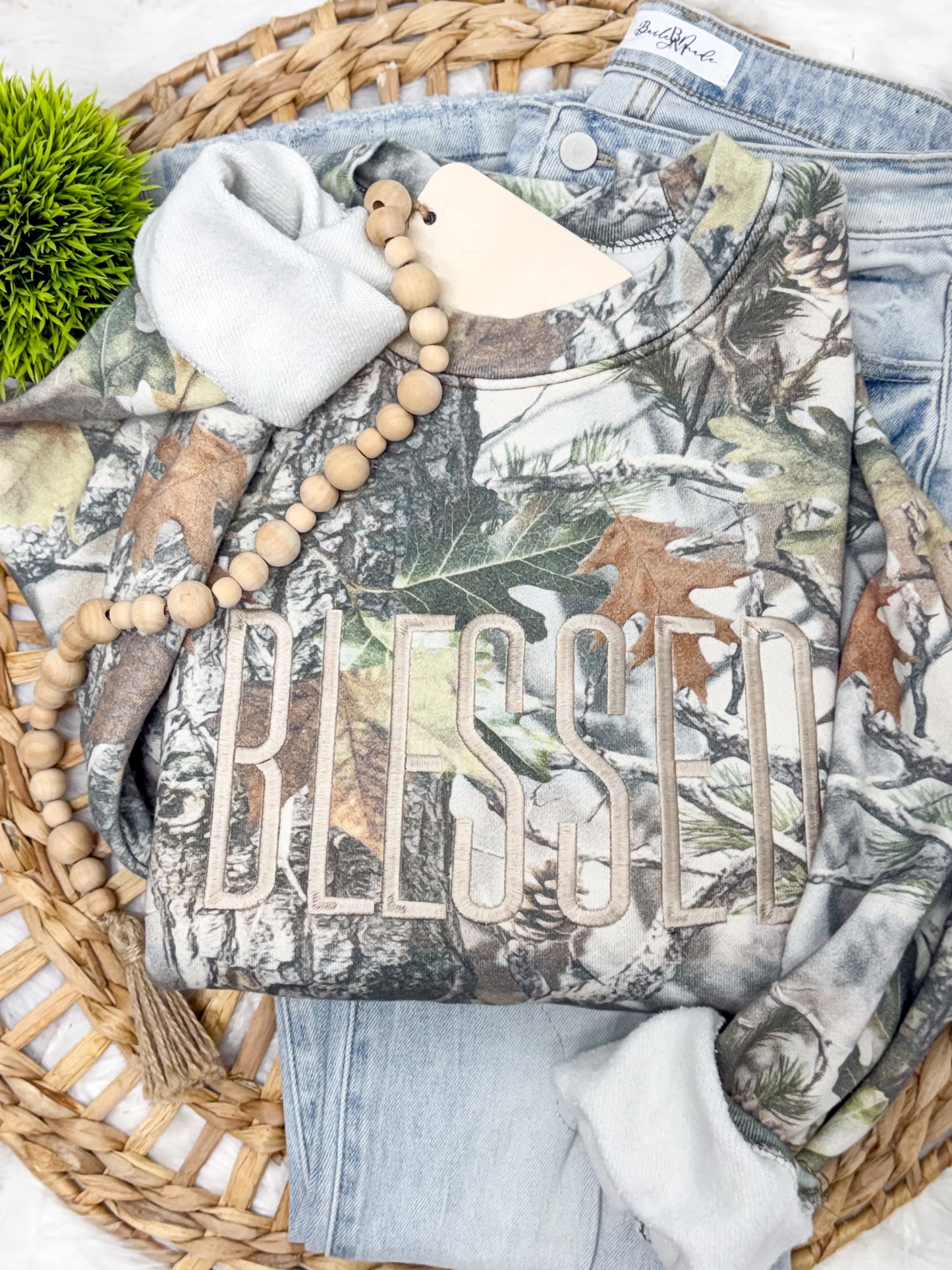 Camo BLESSED Sweatshirt - Embroidered