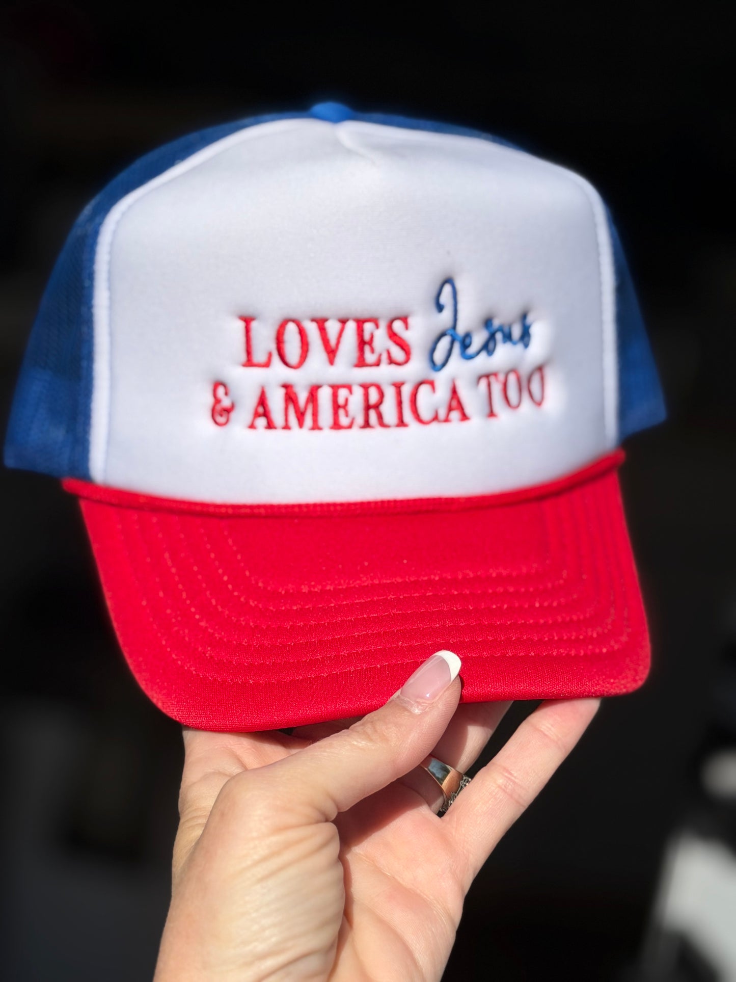 Loves Jesus & America Too FOAM - EMBROIDERED HAT