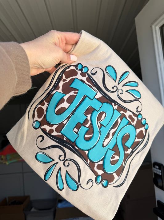 Jesus Western & Turquoise Tshirt