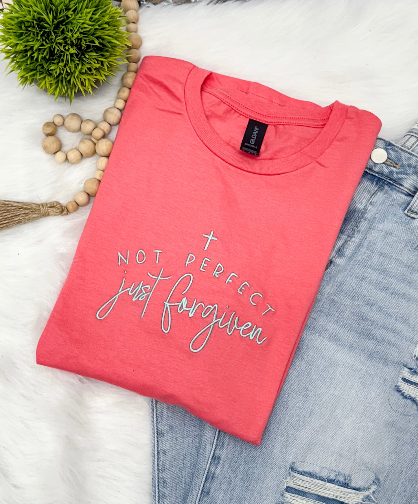 Not perfect just forgiven- EMBROIDERED TEE