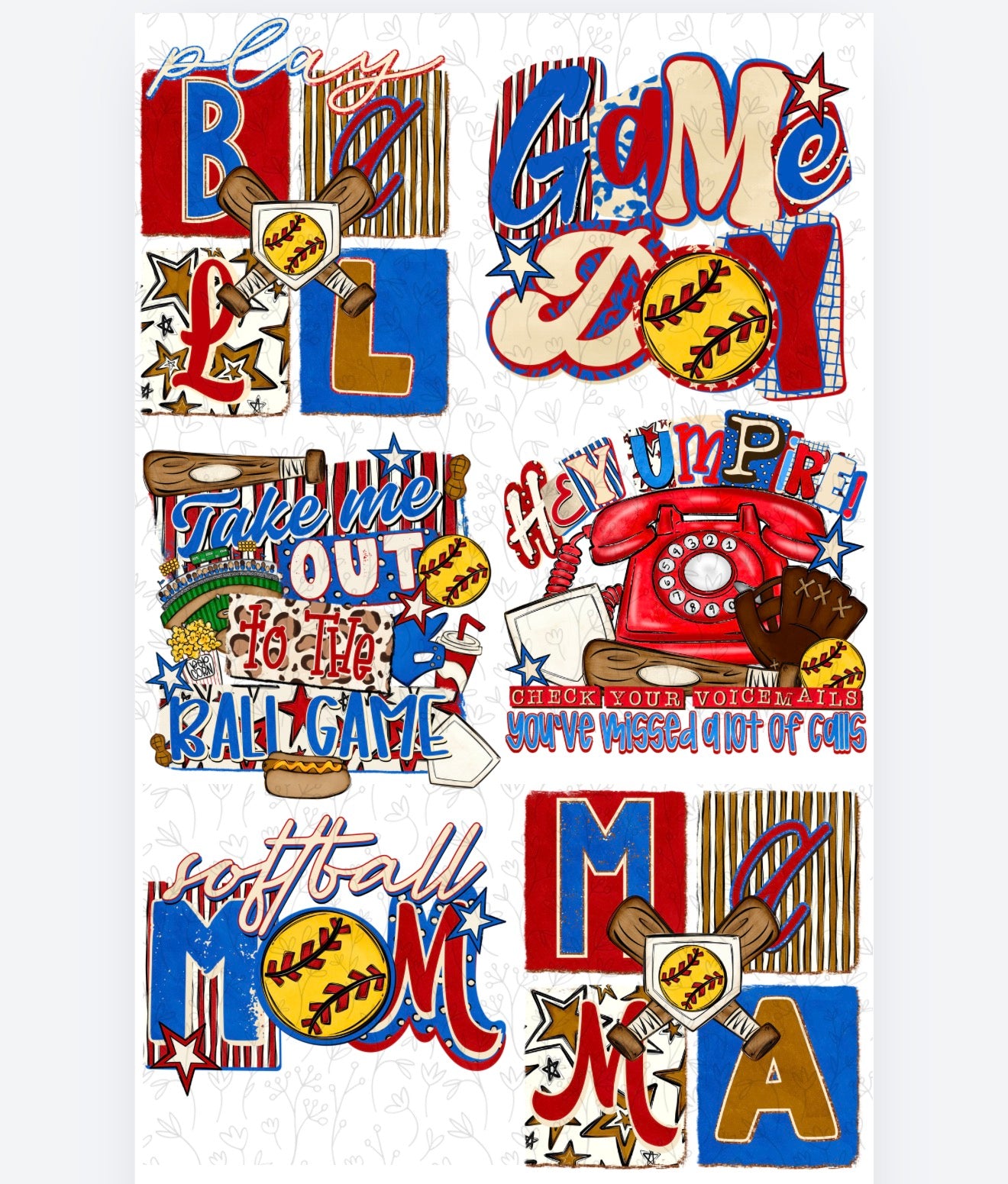 Softball - PRE MADE GANG SHEET