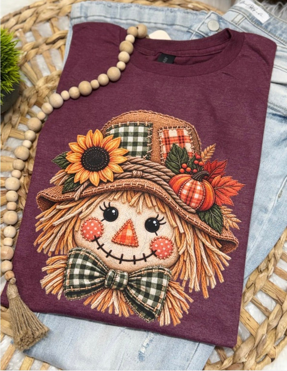 Patchwork Scarecrow | Maroon- COMPLETED TEE