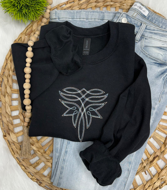 Boot stitch BLACK AND TEAL - EMBROIDERED SWEATSHIRT
