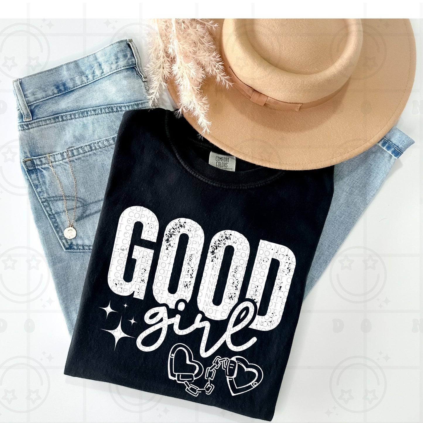 Good Girl Heart Handcuffs White Ink - TRANSFER (HW)