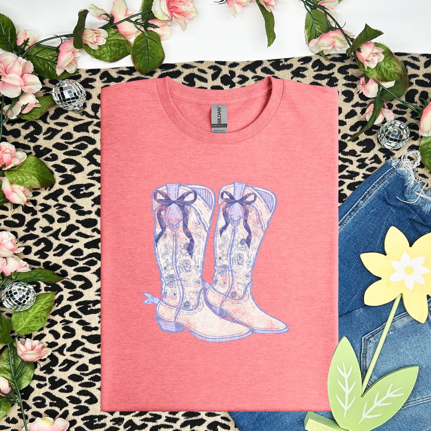 Floral Boots with Bow Various Ink Colors - Transfer (SD)