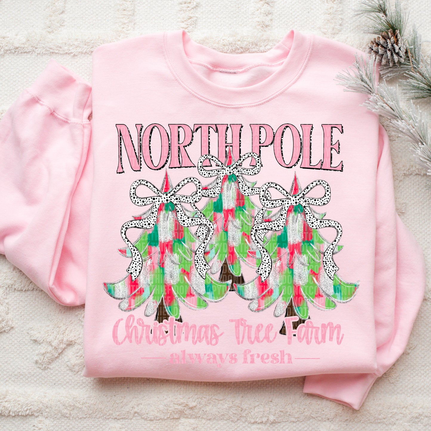 North Pole Christmas Tree Farm Pink Letters - TRANSFER (SDD)