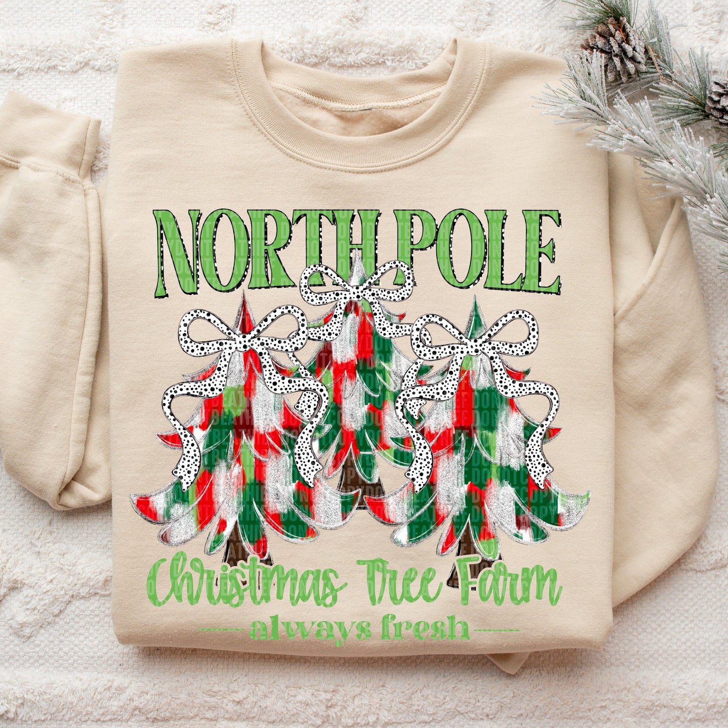 North Pole Christmas Tree Farm Green Letters - TRANSFER (SDD)