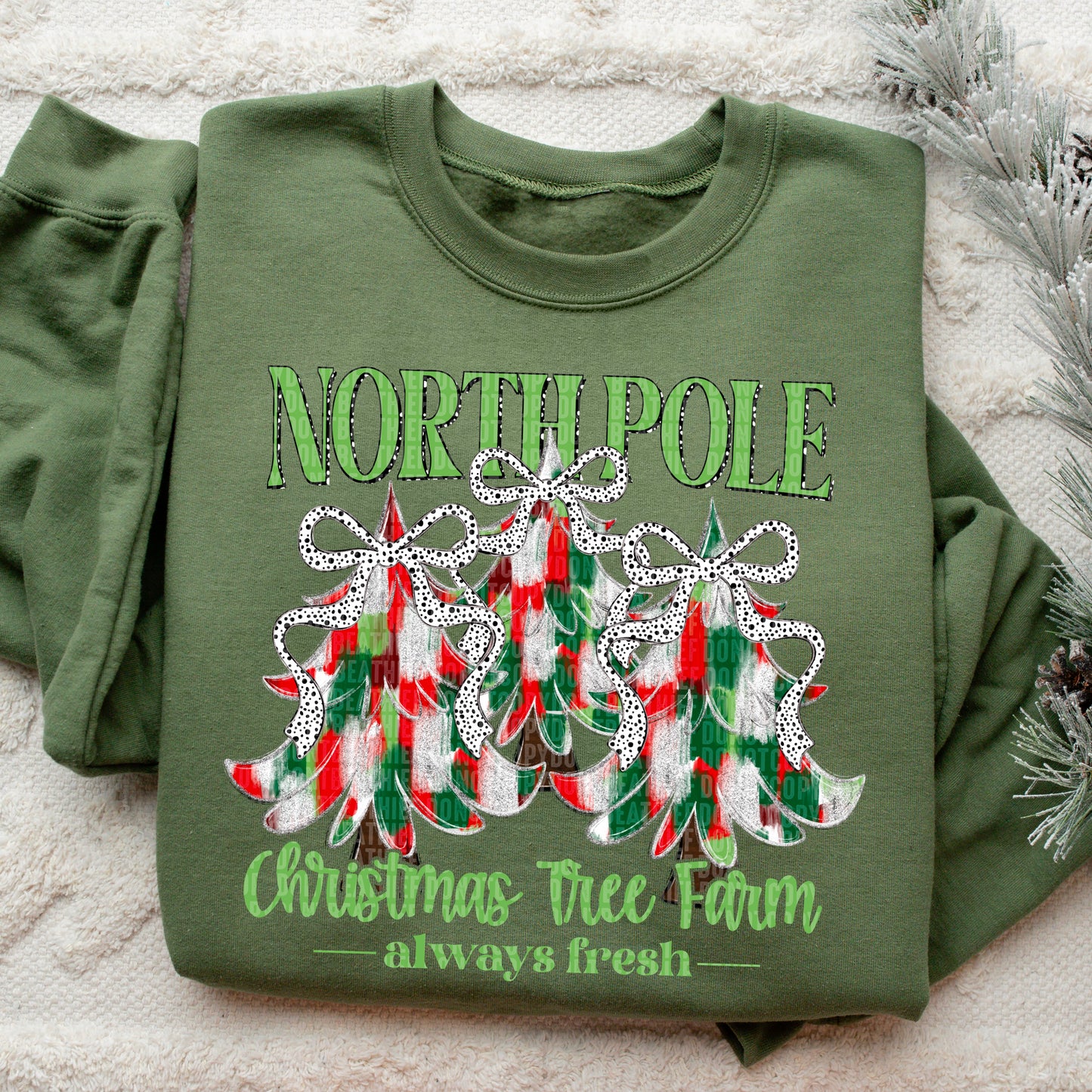 North Pole Christmas Tree Farm Green Letters - TRANSFER (SDD)