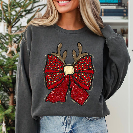 Christmas Bow with Reindeer Antlers - TRANSFER (SDD)