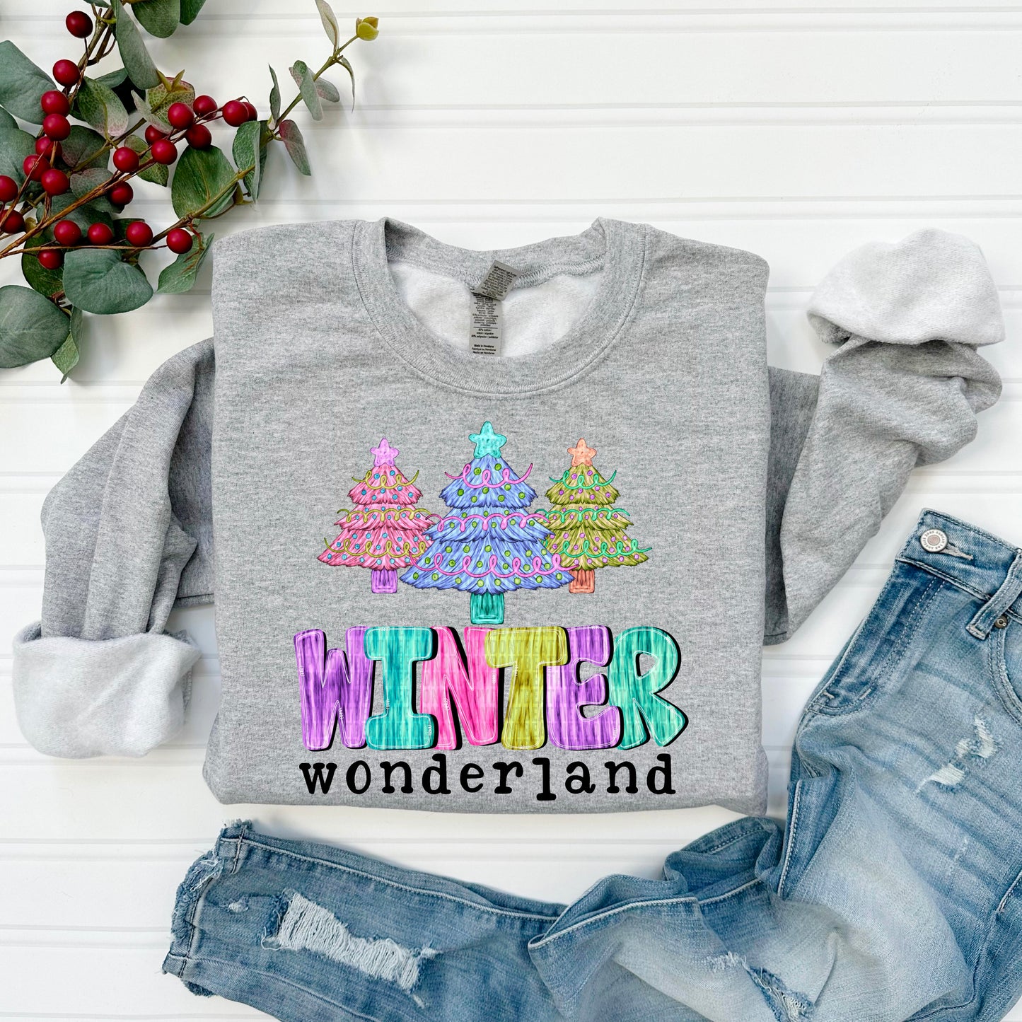 Winter Wonderland Brushstroke Trees Black Letters - TRANSFER (SDD)