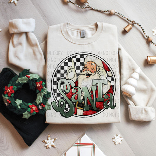 Retro Santa with Checked Background- TRANSFER (SW)