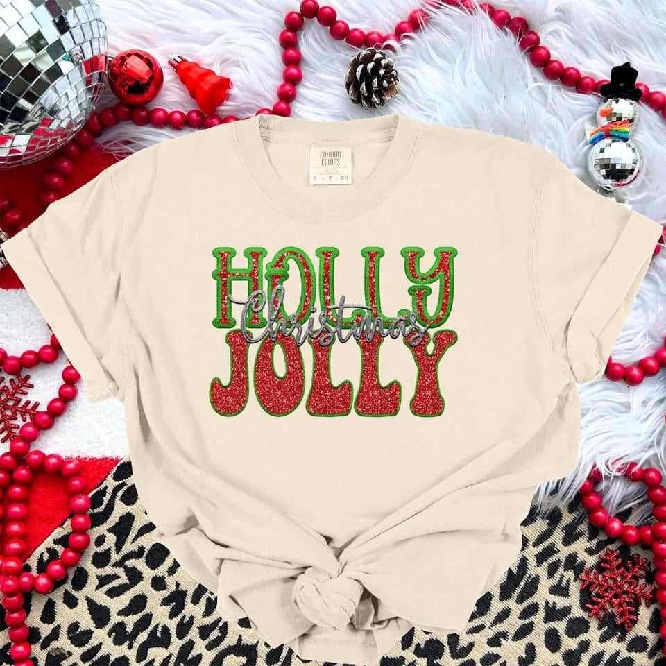 Holly Jolly Christmas Faux Embroidery - TRANSFER (RT)