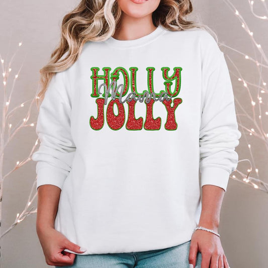 Holly Jolly Mama Faux Embroidery - TRANSFER (RT)