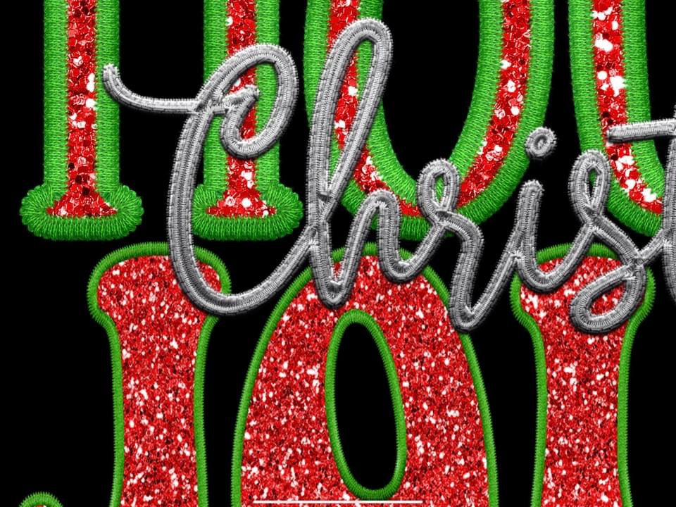 Holly Jolly Christmas Faux Embroidery - TRANSFER (RT)