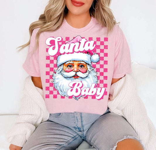 Santa Baby Pink Checkered - TRANSFER (L)