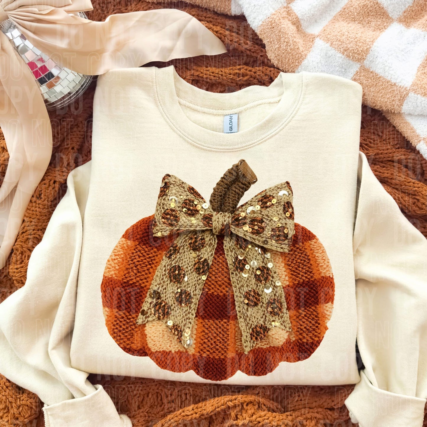Fall Plaid Pumpkin Bow Yarn - TRANSFER (SBB)