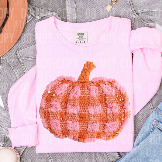 Fall Pumpkin Pink And Orange Plaid Yarn- TRANSFER (SBB)