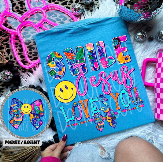 Smile Jesus Loves You pocket/Back - Transfer