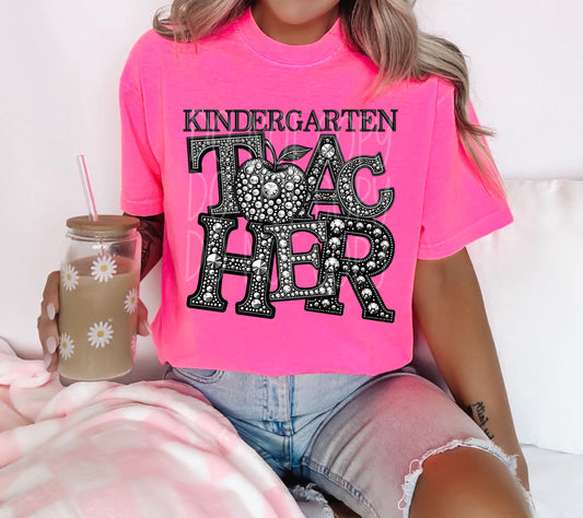 Faux Rhinestone Kindergarten Teacher- TRANSFER (TE)