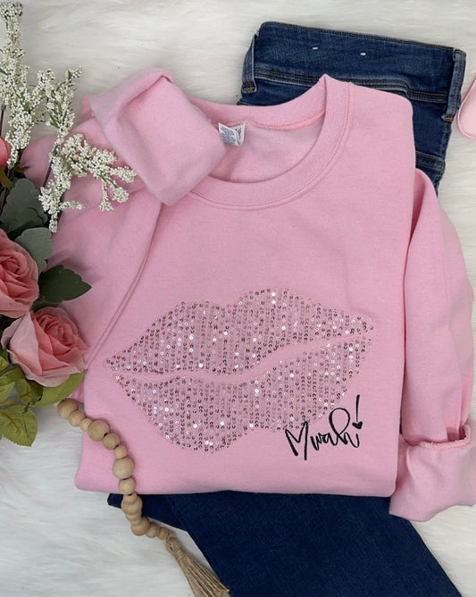 Pink with pink sequins pucker - EMBROIDERED