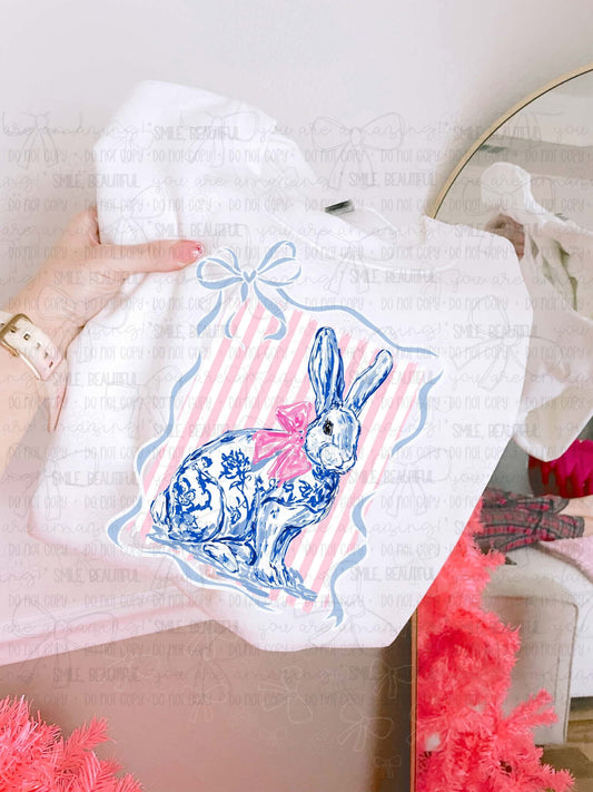 Floral Bunny With Bow Border With Pink/ Bkgrnd -  TRANSFER (CC)