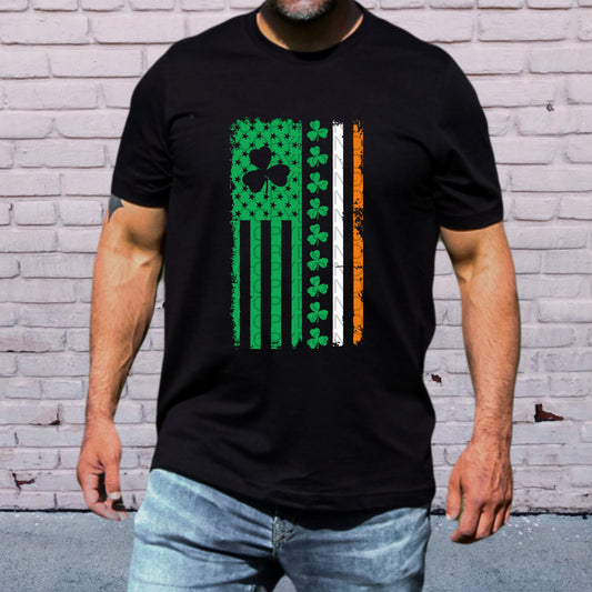 USA Flag Red White and Green Stripes with Large Clover St. Patrick's Day - TRANSFERS (CF)