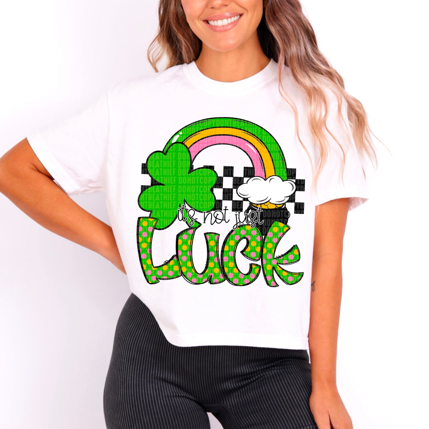 It's Not Just Luck Retro Rainbow Checkered Green Font  - TRANSFER (SDD)