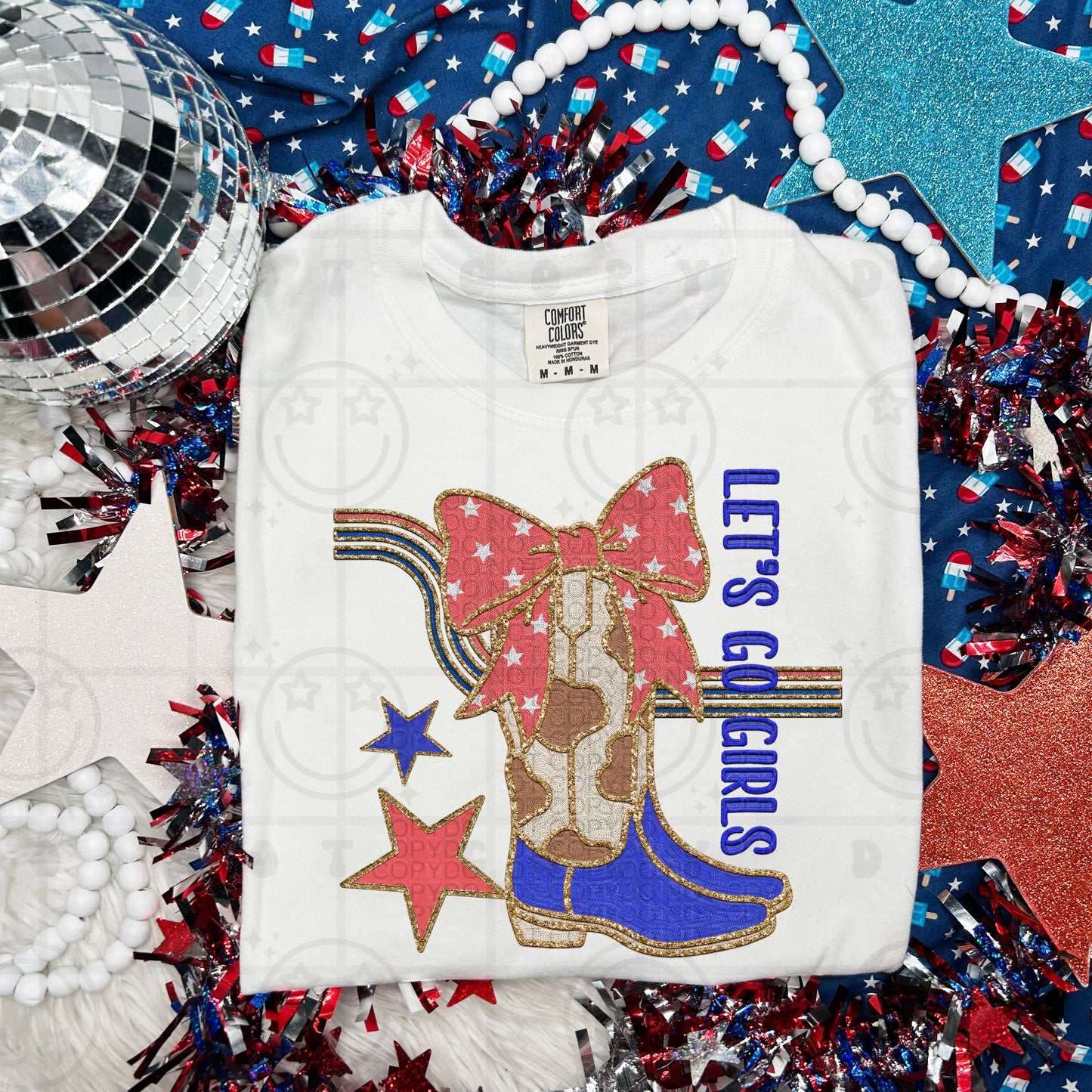 Let's Go Girls America Faux Embroidery -  TRANSFERS (HW)