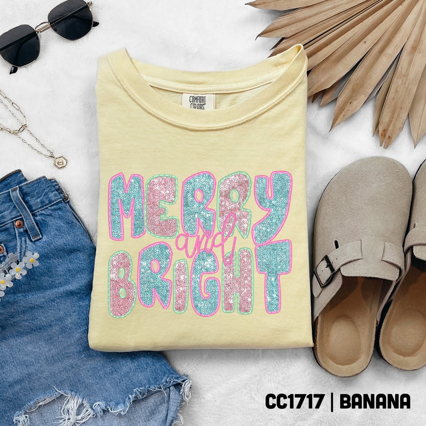 Merry and Bright Pastel Faux Sequin - TRANSFER (TGG)