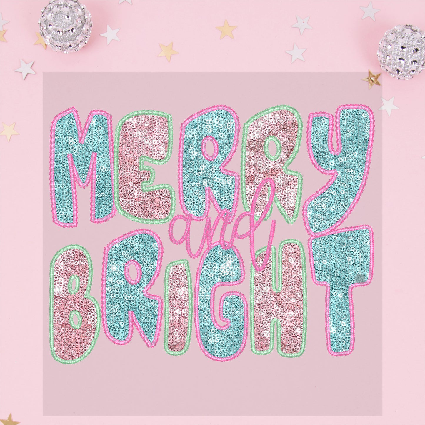 Merry and Bright Pastel Faux Sequin - TRANSFER (TGG)