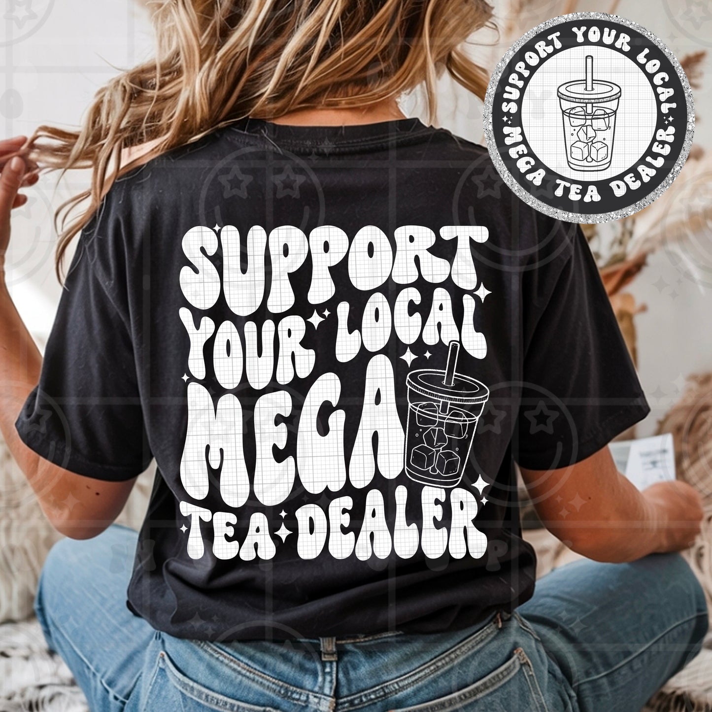 Support Your Local Mega Teal Dealer / White - Transfer (HW)