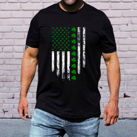 USA Flag with Large Clover Stripe with Green Stars St. Patrick's Day - TRANSFERS (CF)