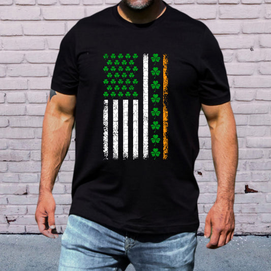 USA Flag Red White Stripes and Clover Stripe and Mini Clovers St. Patrick's Day - TRANSFERS (CF)
