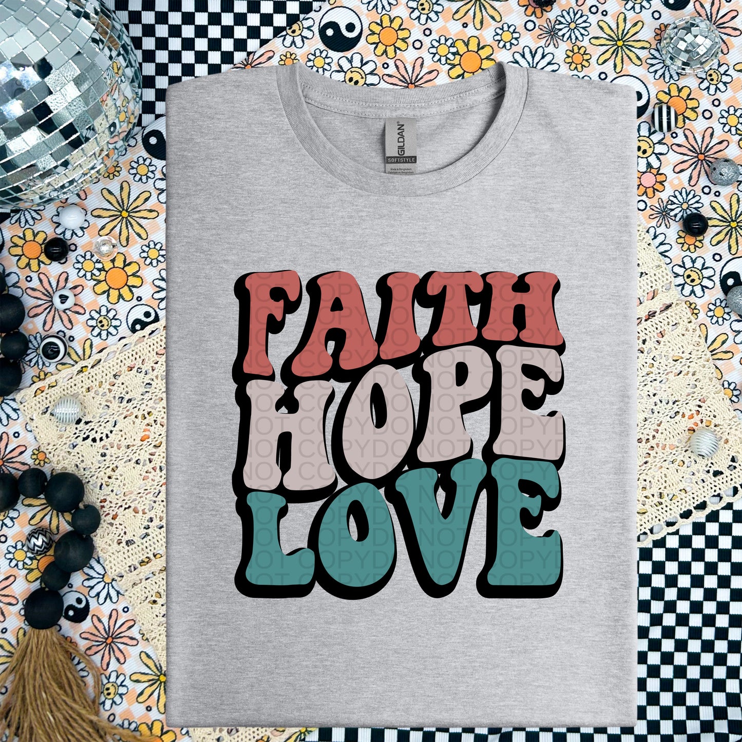 Faith Hope Love Retro Wavy - TRANSFER (CF)