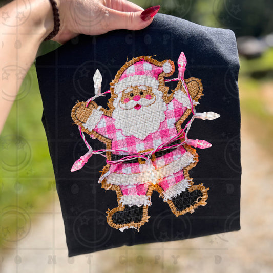 Faux Burlap Pink Santa  - TRANSFER (HW)