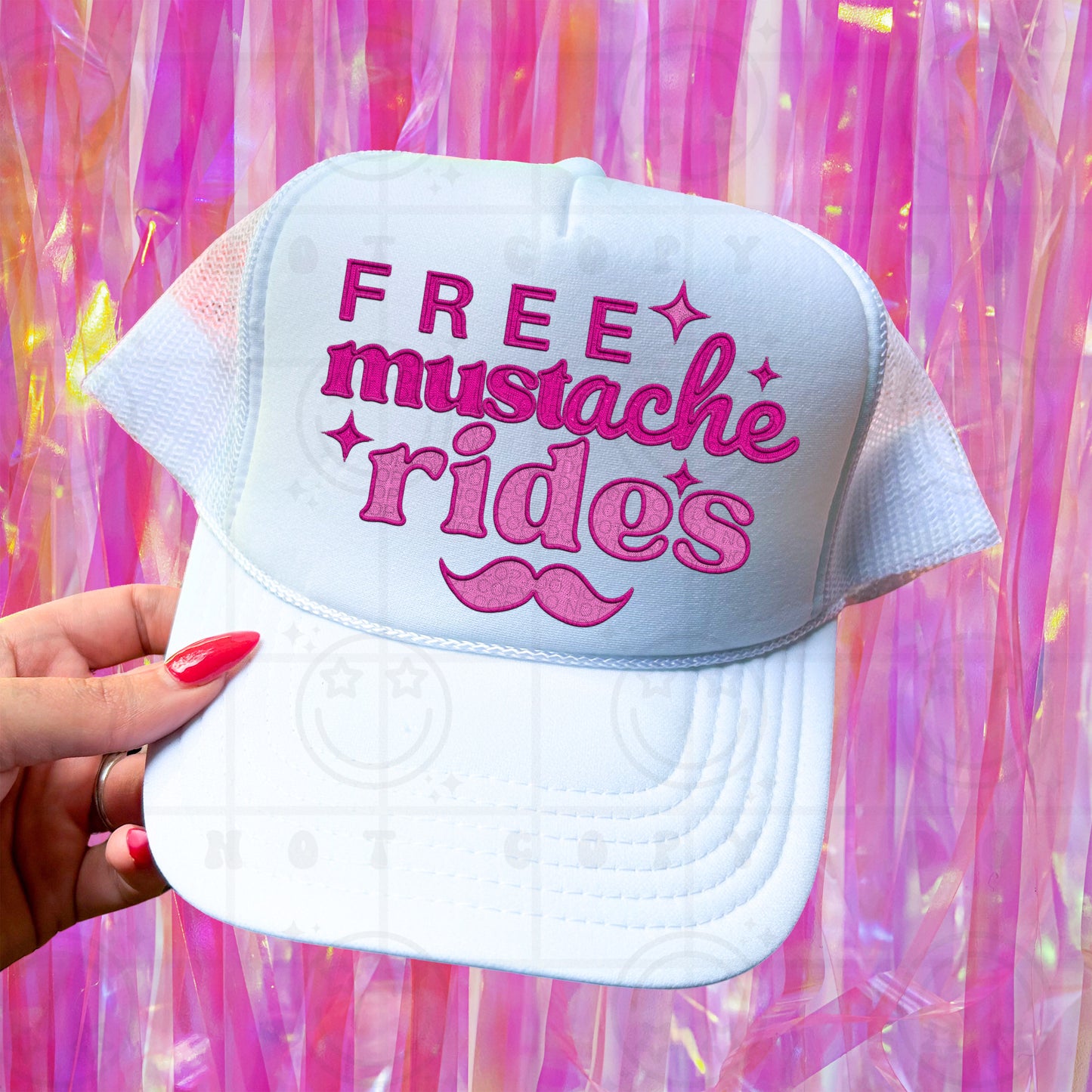 Free Mustache Rides Faux Embroidery  -  TRANSFERS (HW)