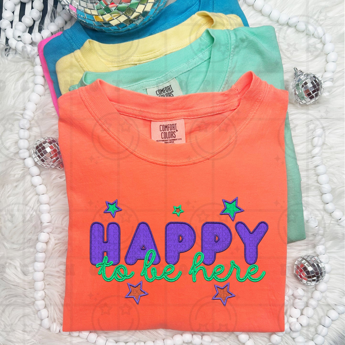 Happy To Be Here Faux Embroidery  -  TRANSFERS (HW)