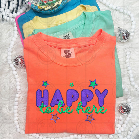 Happy To Be Here Faux Embroidery  -  TRANSFERS (HW)