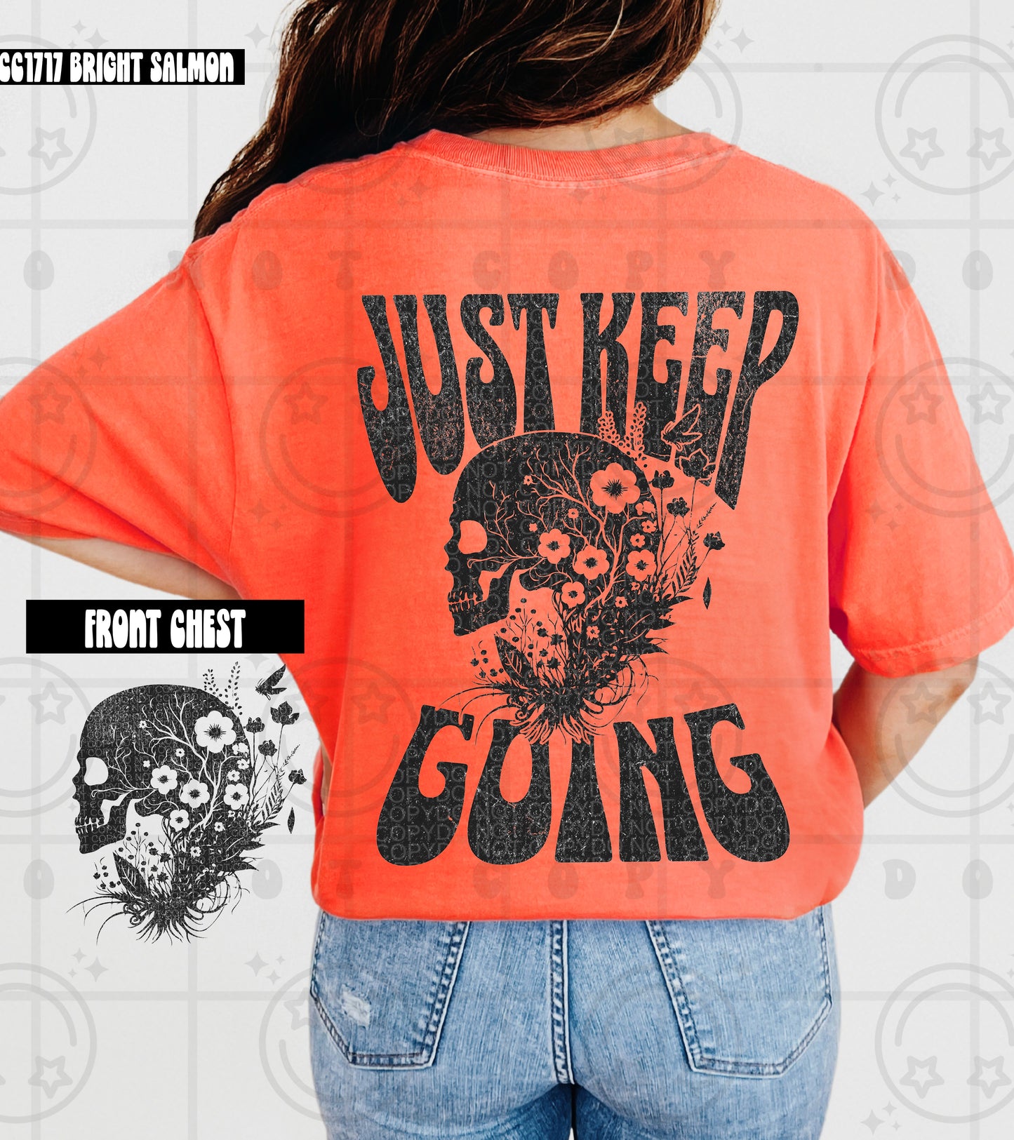 Just Keep Going Skull With Flowers - Transfer (HW)