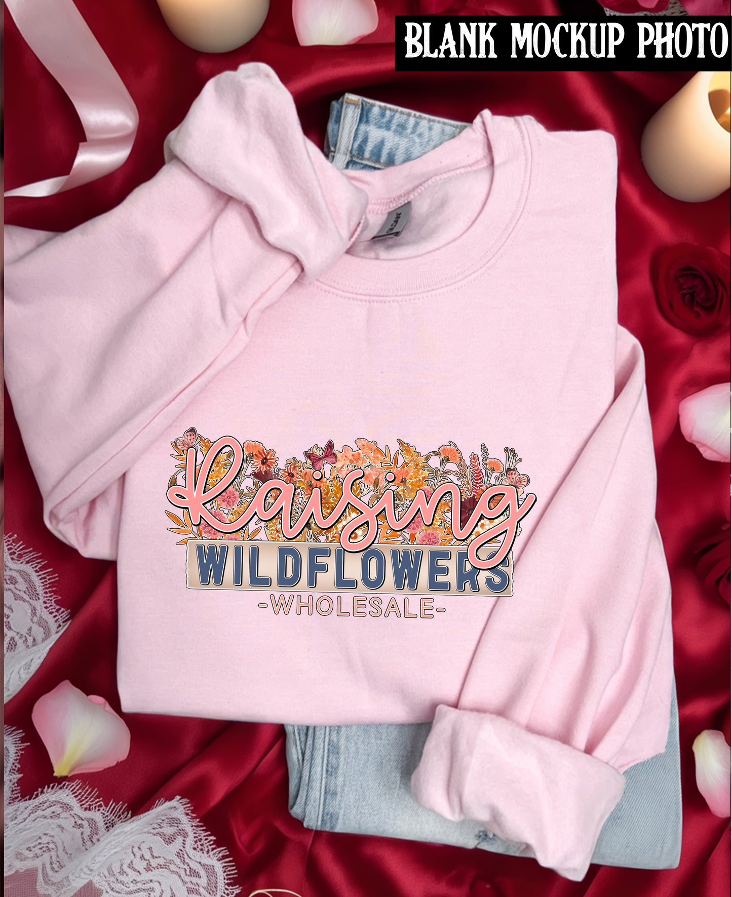 Gildan 18000 Sweatshirt Blank Mock up photo | light pink