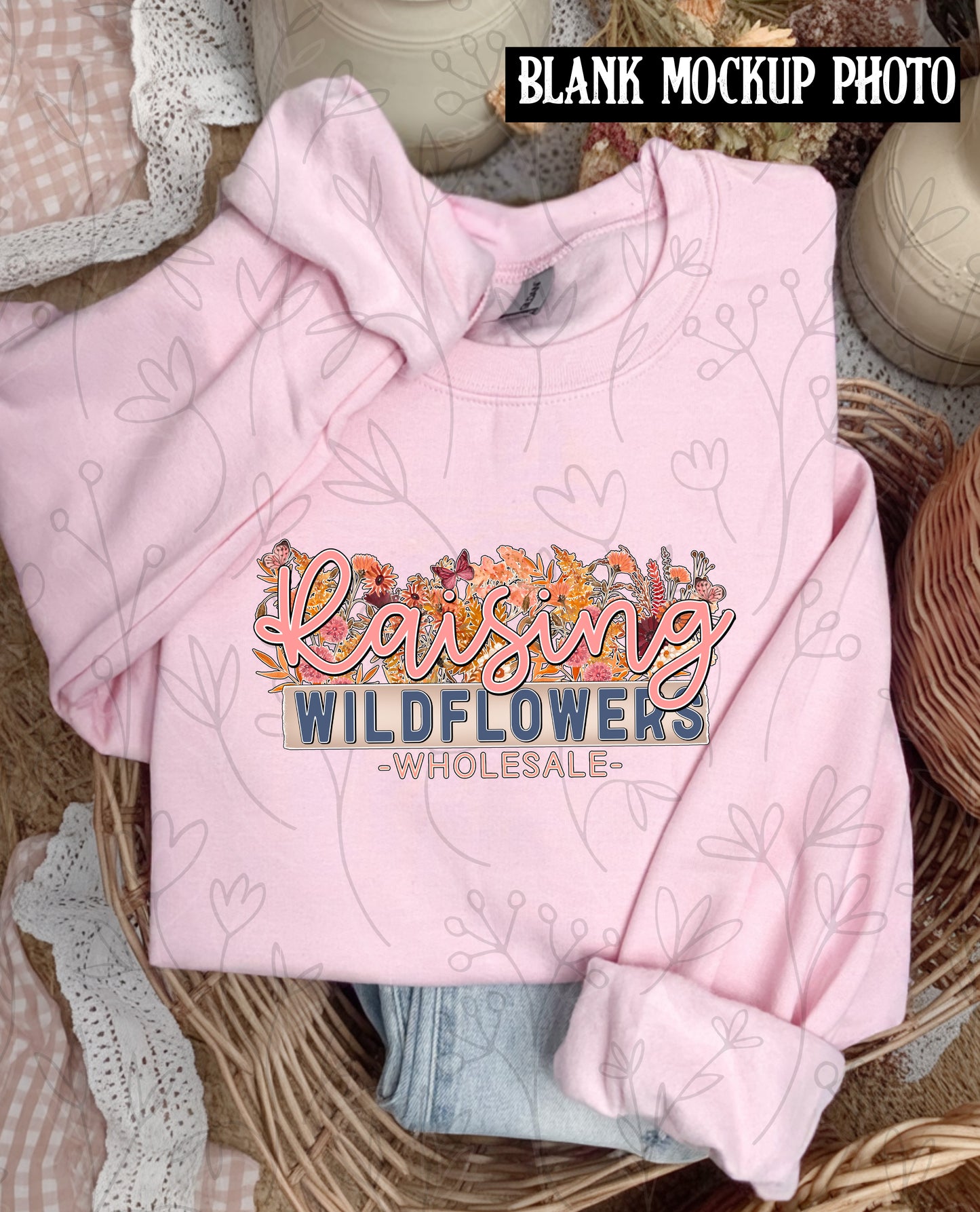 Gildan 18000 Sweatshirt Blank Mock up photo | light pink
