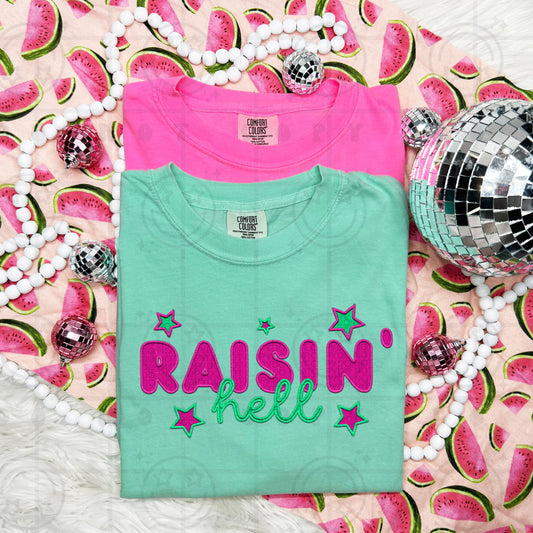 Raisin Hell Faux Embroidery  -  TRANSFERS (HW)