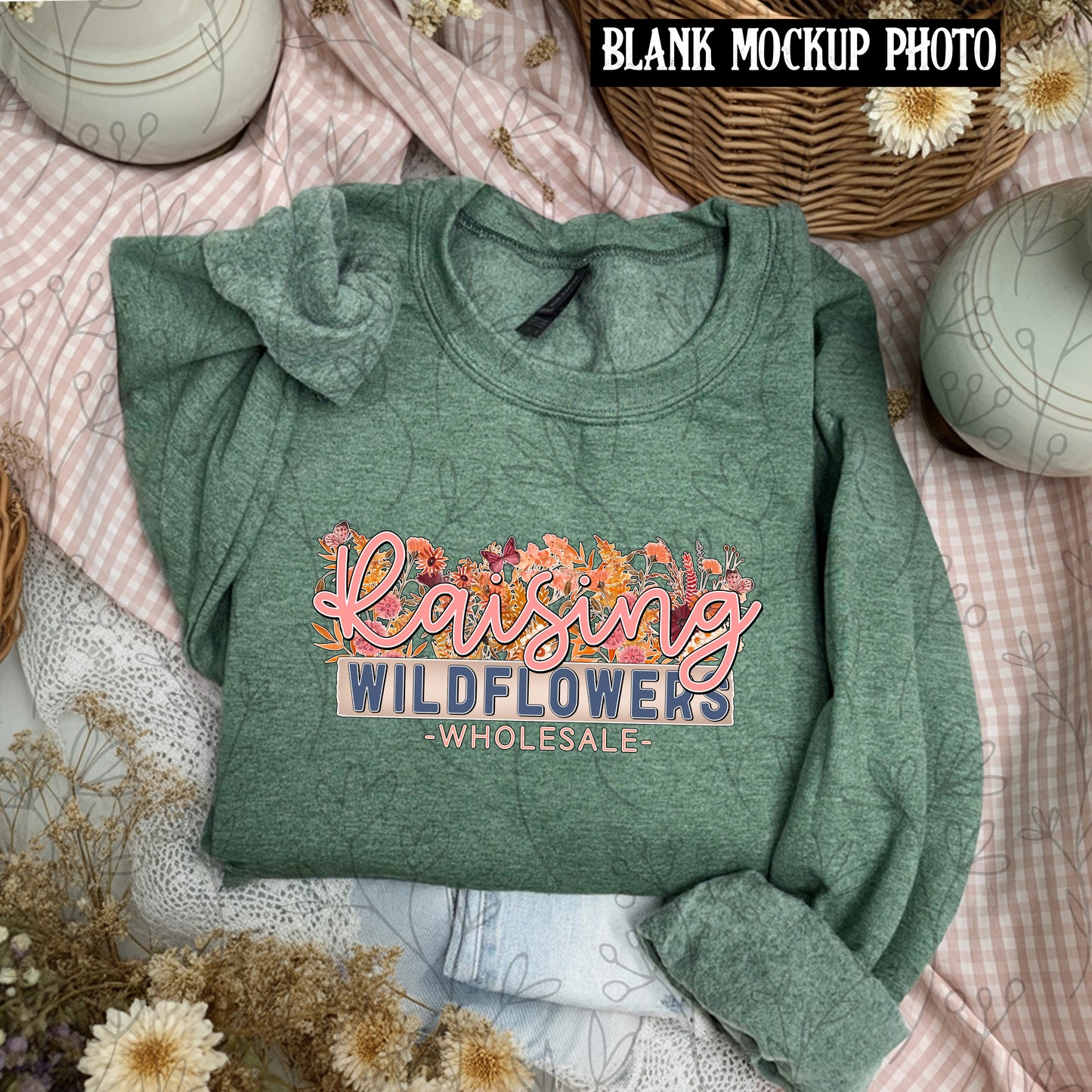 Gildan 18000 Sweatshirt Blank Mock up photo | Heather Sport Dark Green